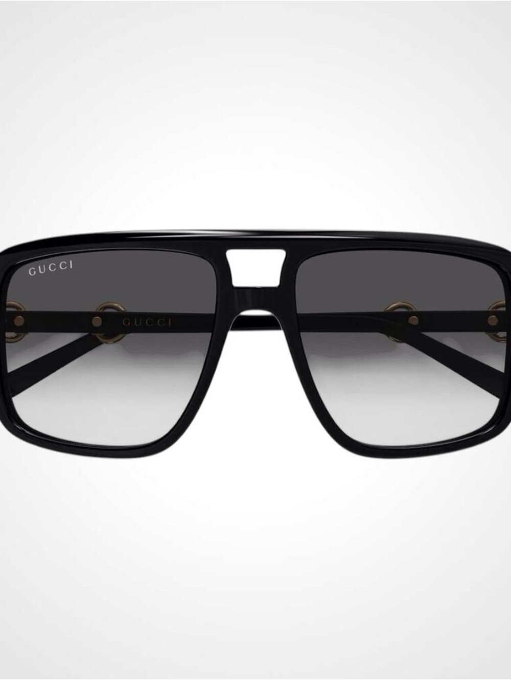 New GUCCI Sunglasses Black Navigator Pilot Aviator Gold Horsebit 53mm Grey Lens